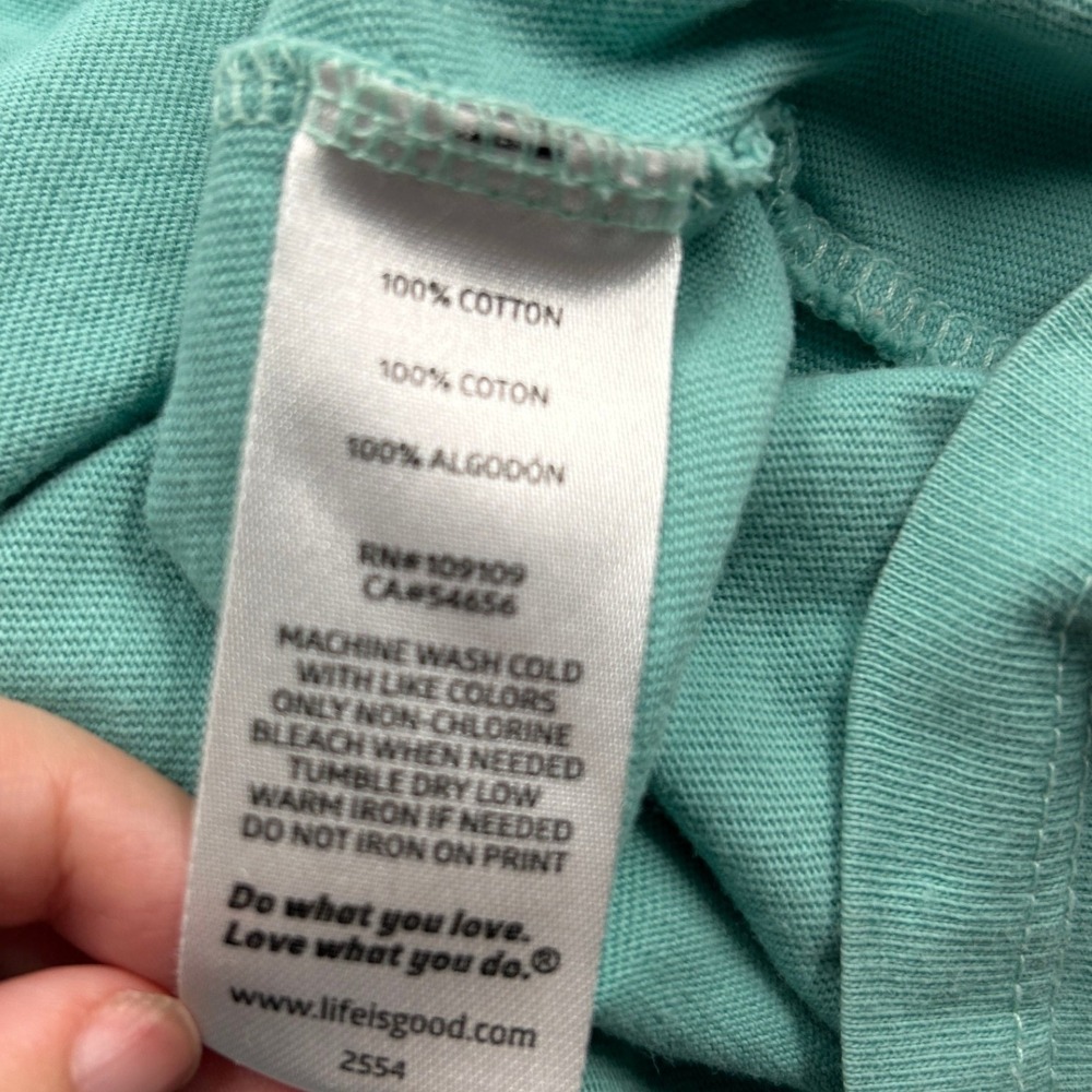Life is Good Medium Green Good Dolphin Long Sleeve V-neck Tee Beach 100% Cotton - Picture 7 of 10